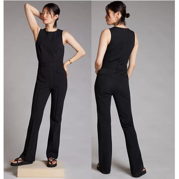 NEW Anthropologie Maeve Ponte Wide-Leg Jumpsuit Black Sleeveless - Picture 1 of 5
